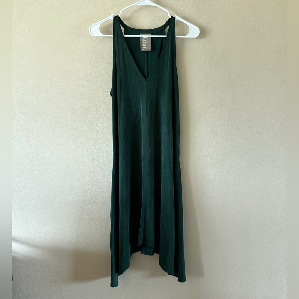 Anthropologie Dolan V Neck Cupro Green Asymmetrical Hem Midi Dress Size SP